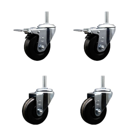 Service Caster 35 Inch Phenolic Swivel 58 Inch Threaded Stem Caster Set 2 Total Lock Brakes SCC-TSTTL20S3514-PHR-58212-2-S-2